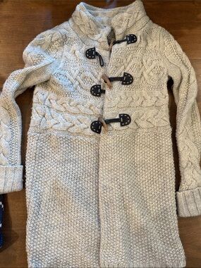 LOFT Cream Cable Knit Toggle Cardigan Sweater